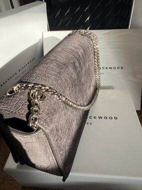 Brandon Blackwood Black Croc Suede Sophia Bag